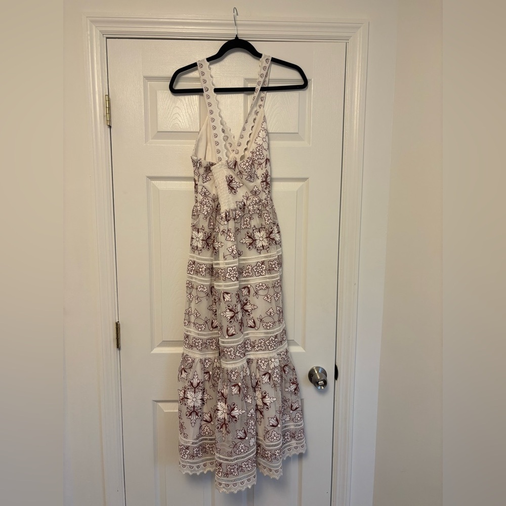 Anthropologie Embroidered Halter Midi Dress White & Burgundy Floral Size M - Picture 9 of 10